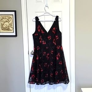 Le Chateau XL Black and Red Floral Embroidery Dress